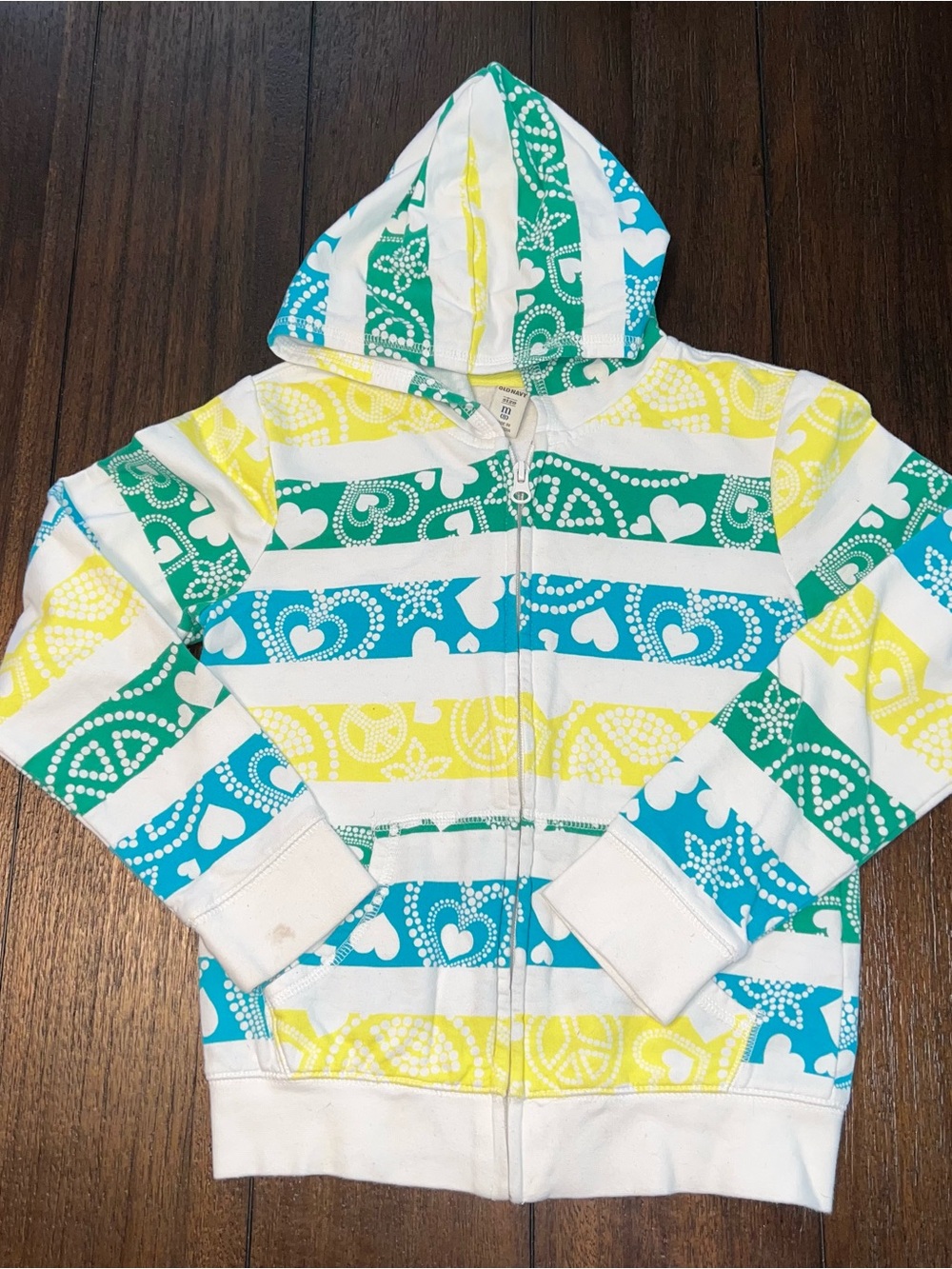 Old Navy White Hoodie with Teal & Yellow Stripes